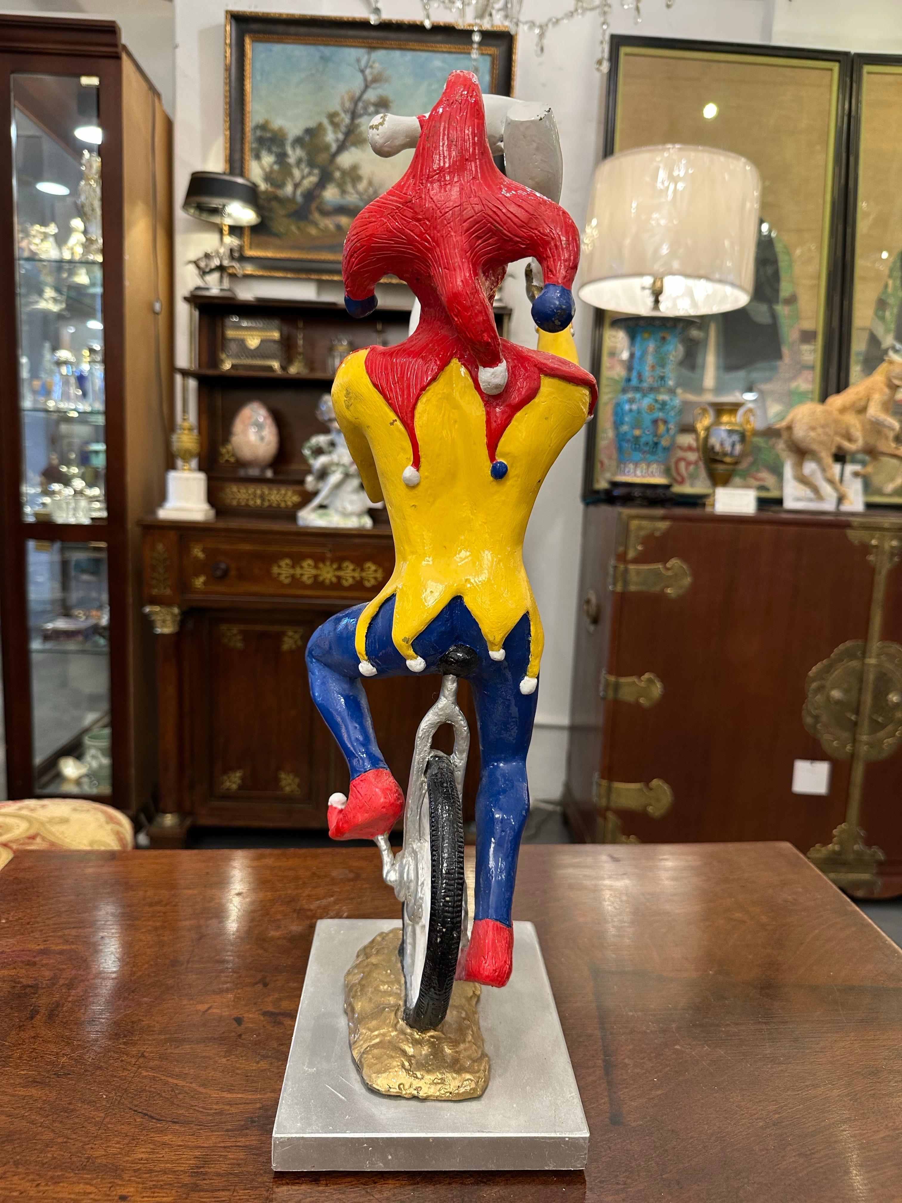Late 20th Century Robert St Croix Polychrome Bronze of a Jester Juggling on a Unicycle For Sale