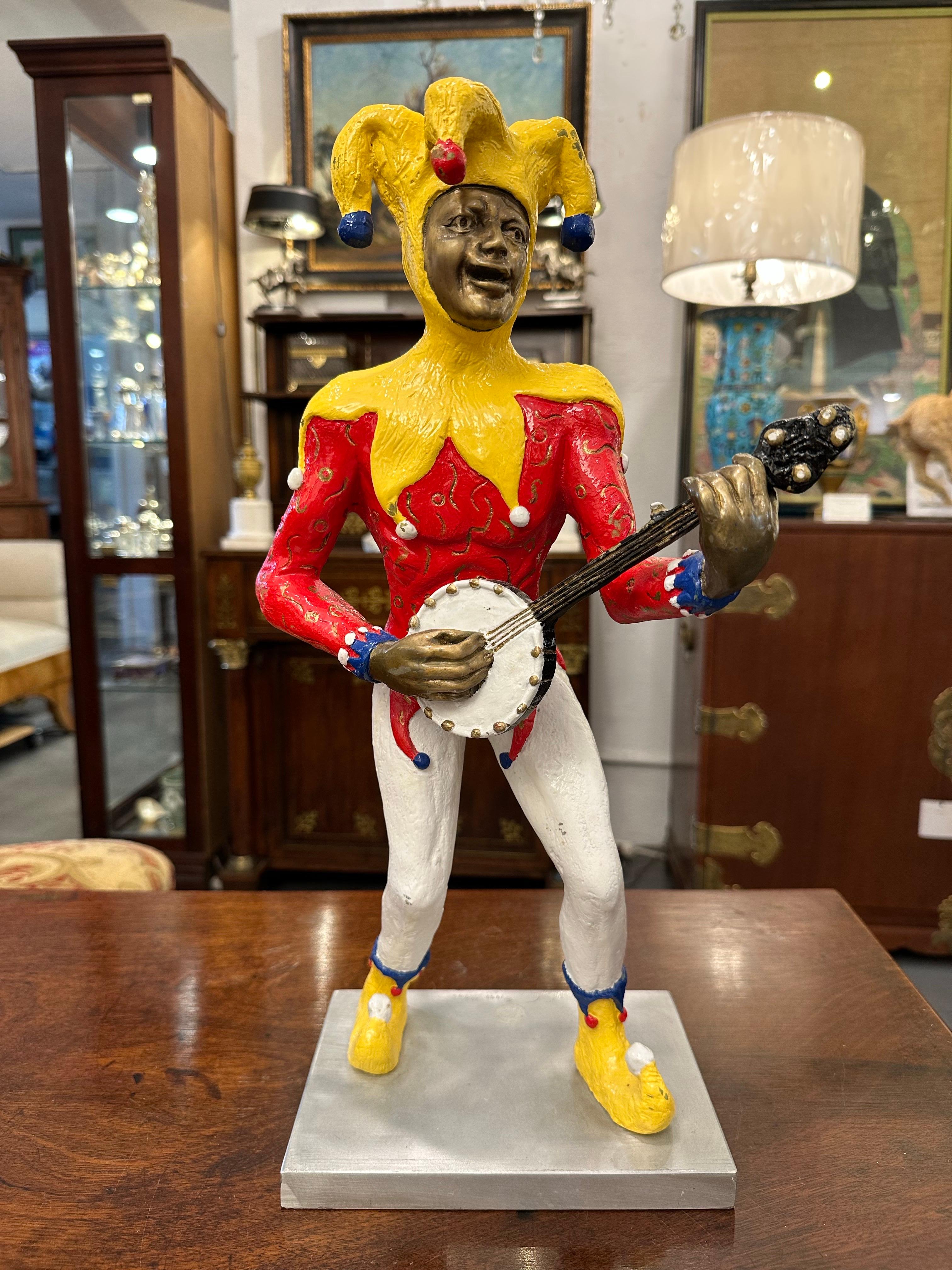 Robert St Croix Polychrome Bronze of a Jester Playing a Banjo For Sale 6