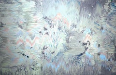 Electric Mist - Blau, Grau und Rosa, wellenförmiges Gemälde des abstrakten Expressionismus 
