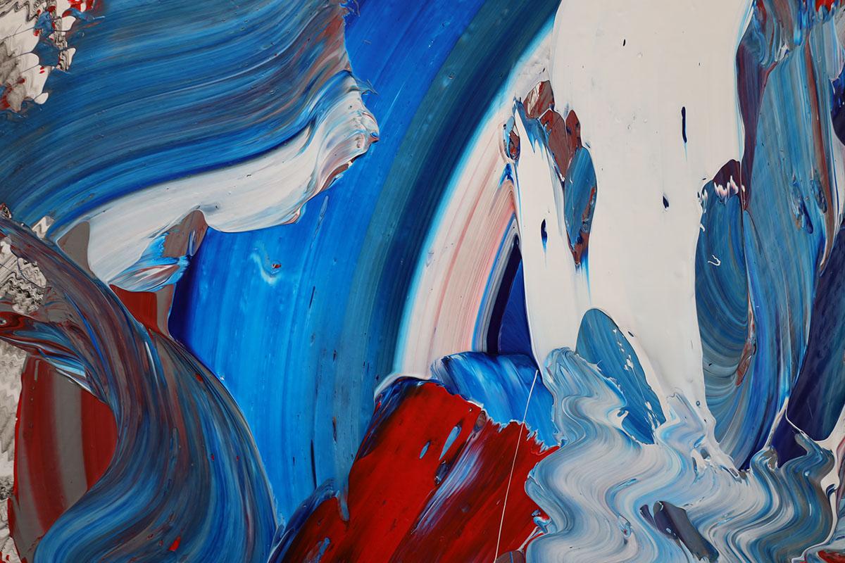 Energy Within - Peinture abstraite circulaire, bleue, blanche et orange  en vente 2