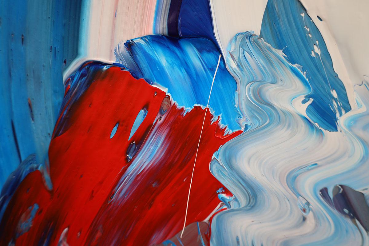 Energy Within - Peinture abstraite circulaire, bleue, blanche et orange  en vente 3