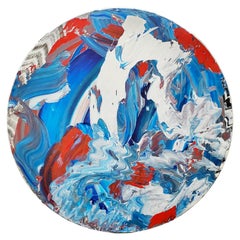 Energie Within – Kreis, Blau, Weiß und Orange, Gestisches abstraktes Gemälde 