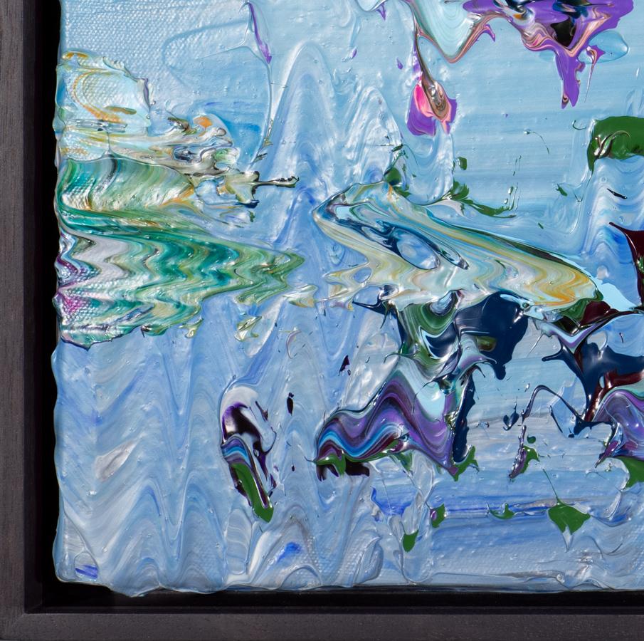 Arrived Here Without Google Maps is an acrylic on canvas painting by Robert Standish, signed, titled and dated verso. The art is 24 x 48 inches canvas size and  25.5 x 49.5 inches framed. Framed in a contemporary black frame chosen by the artist.