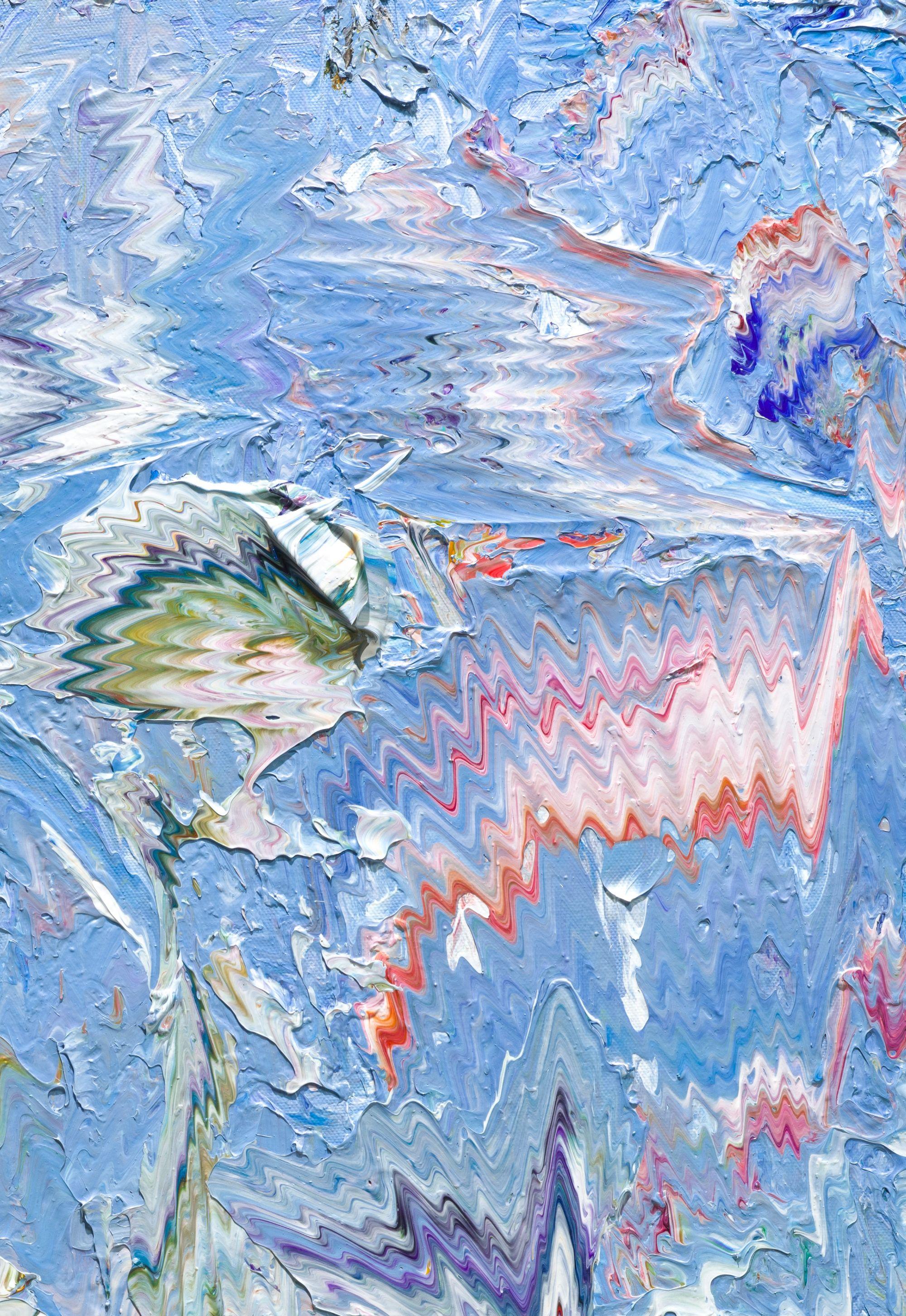 In the Blue Wind est une peinture acrylique sur toile de Robert Standish, signée, titrée et datée au verso. Les dimensions de l'œuvre sont de 36 x 24 pouces pour la toile et de 37,5 x 25,5 pouces pour le cadre. Encadré dans un cadre blanc