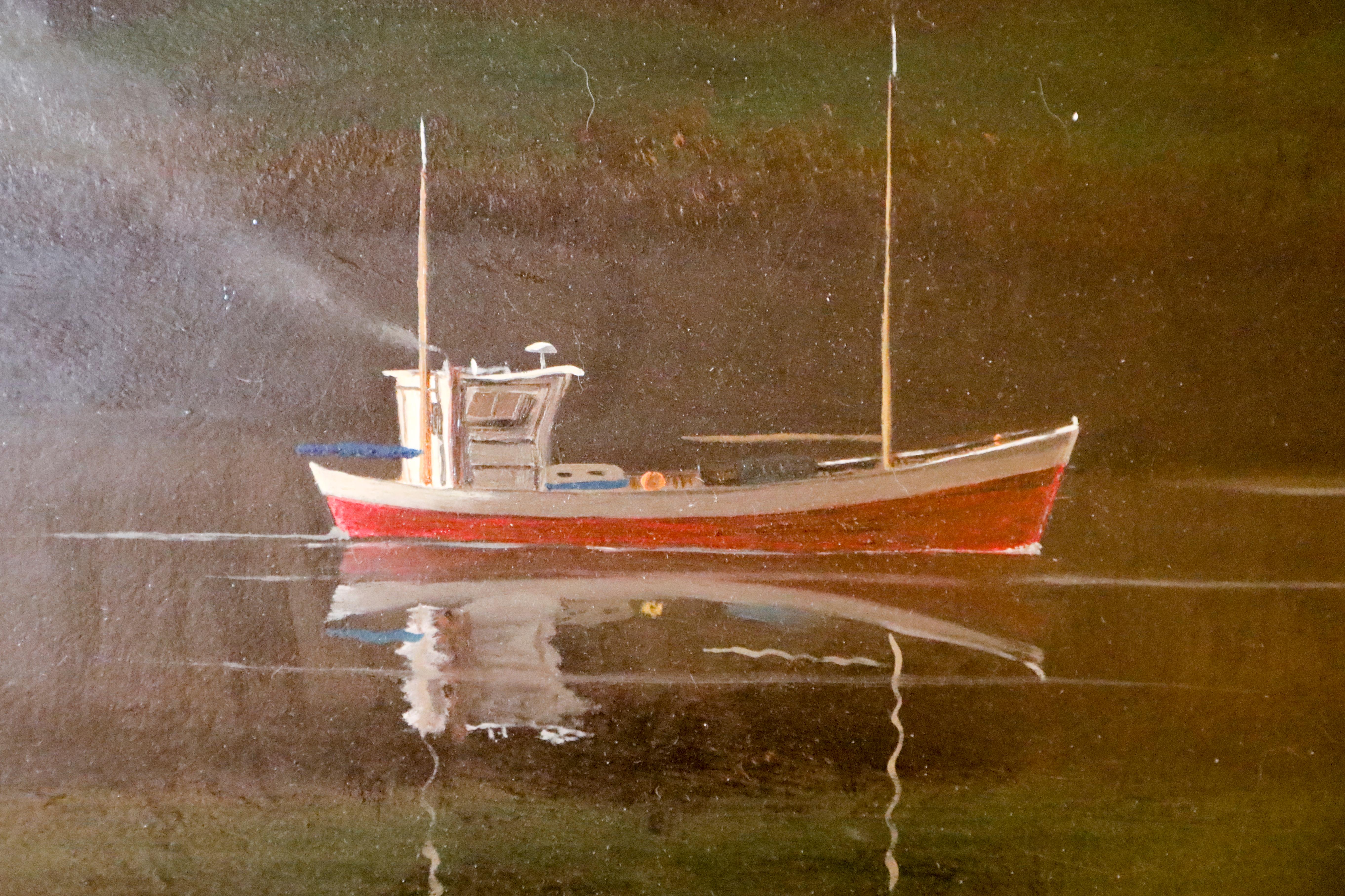 Barca rossa con cigno Nantucket - Painting di Robert Stark