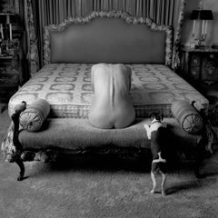 Woman, Dog, Bed