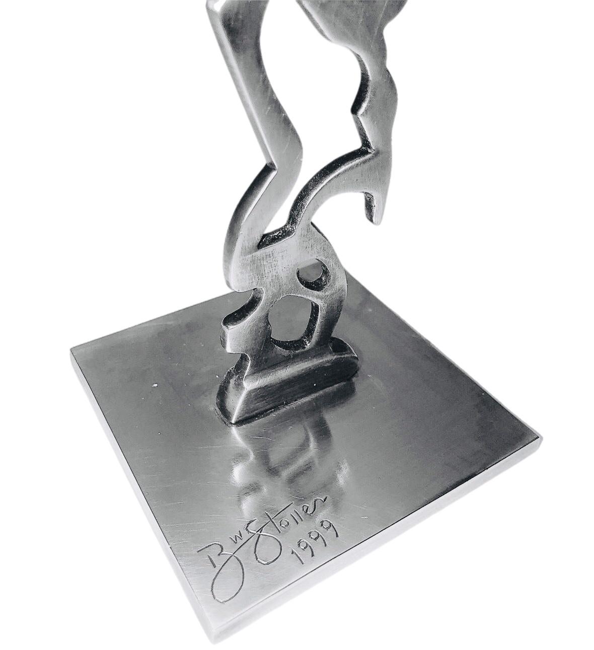 Robert Stoller Signed Post Modern Pair Brutalist Abstract Aluminum Candleholders For Sale 2
