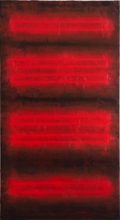Red Painting, oil and wax minimal color field abstract painting, 2020