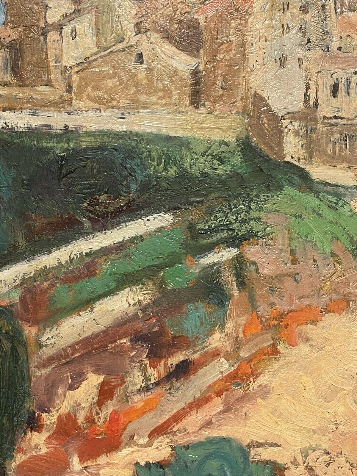 Tourettes sur Loup Hilltop Provence Village French Vintage Large Oil Painting - Brown Landscape Painting by Robert SURCOUF (1915-2012)