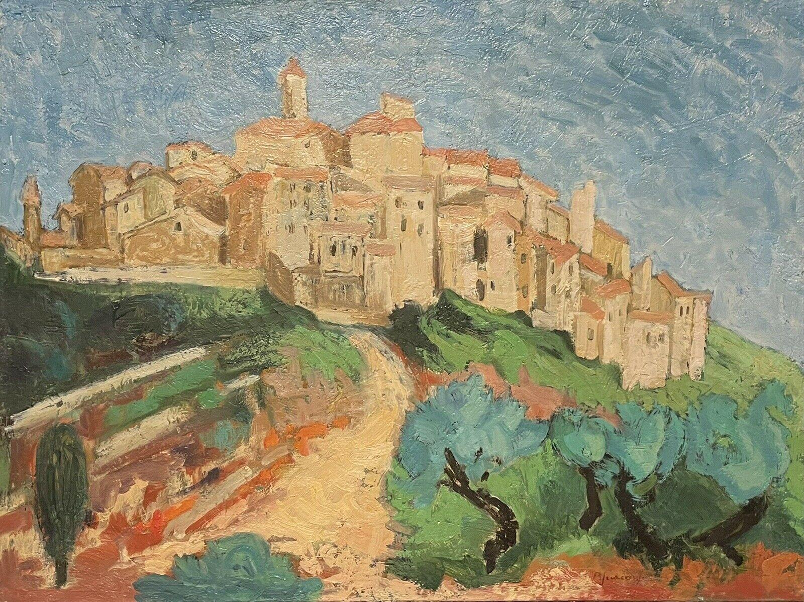 Robert SURCOUF (1915-2012) Landscape Painting - Tourettes sur Loup Hilltop Provence Village French Vintage Large Oil Painting