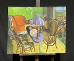 Robert Surcouf Signed 1975 French Modernist Interior Scene Oil Painting