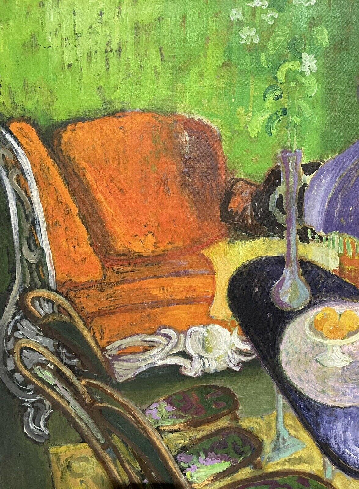 Robert SURCOUF (1915-2012) Enorme óleo modernista francés firmado - Escena interior - Interior Painting Marrón de Robert Surcouf