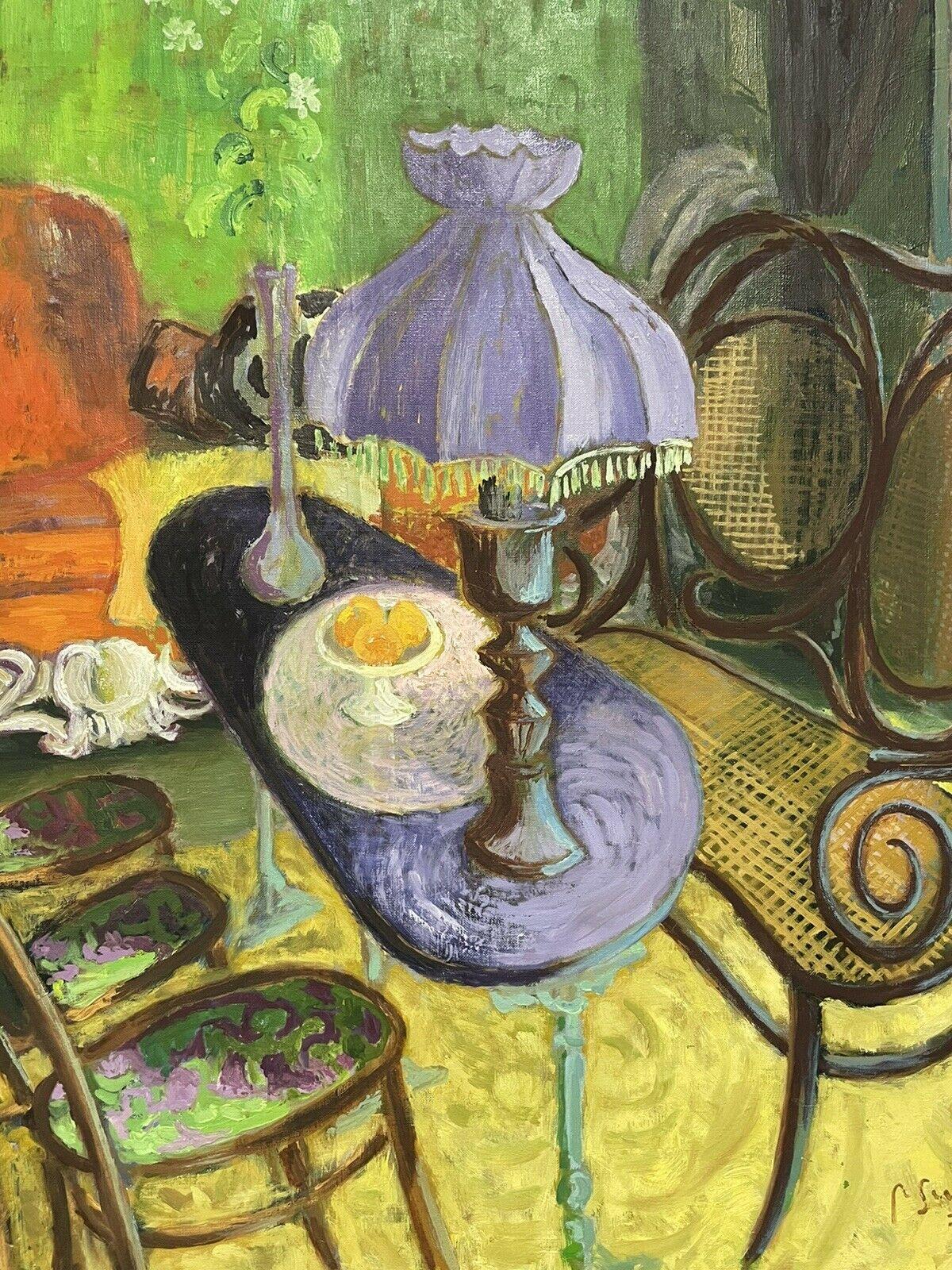 Artista/ Escuela:
Robert SURCOUF (1915-2012) firmado

Título: Escena interior de estilo modernista con bellos colores fuertes, vista lejana de un paisaje francés más allá.

Técnica: Óleo sobre lienzo, sin enmarcar.

Tamaño:   cuadro: 32 x 39,5