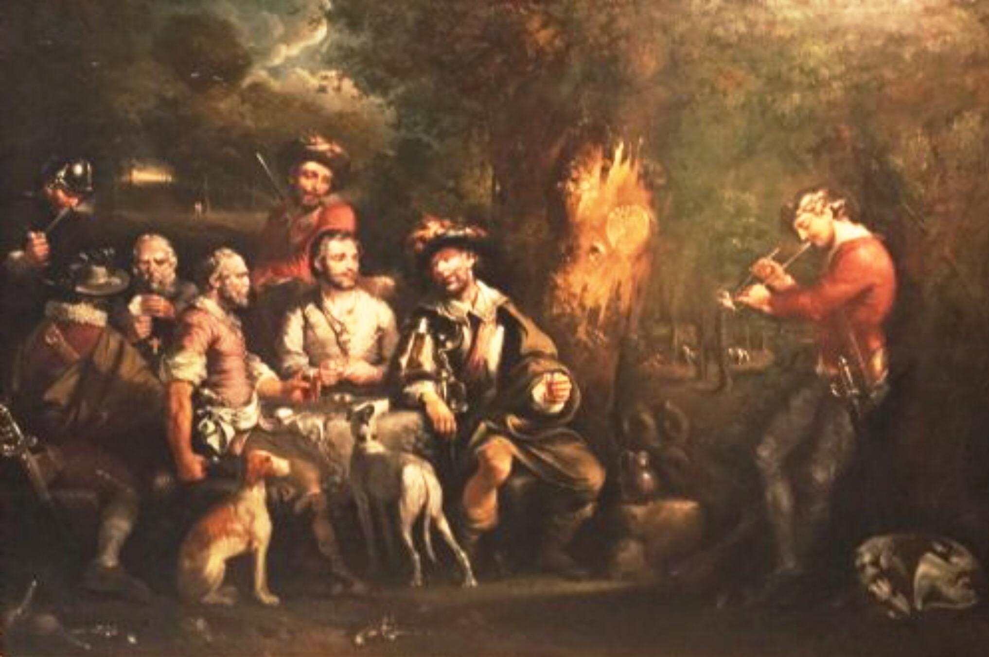 Robert Surtees The Elder Portrait Painting - Huge 18thc Genre Oil Painting Of Bandits In A Forest Mainsforth County Durham