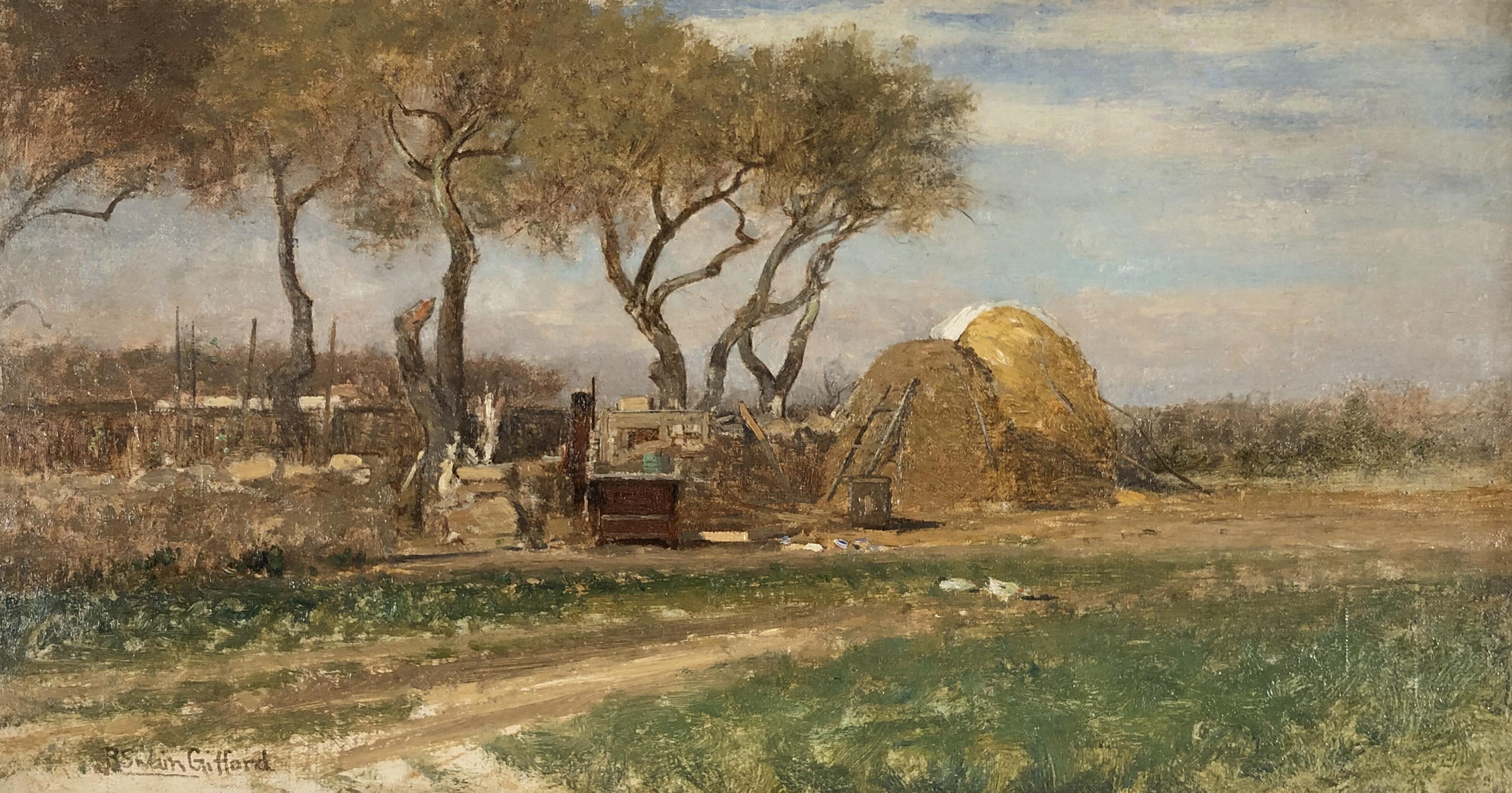 Landscape Painting di Robert Swain Gifford - Landscape with Haystacks