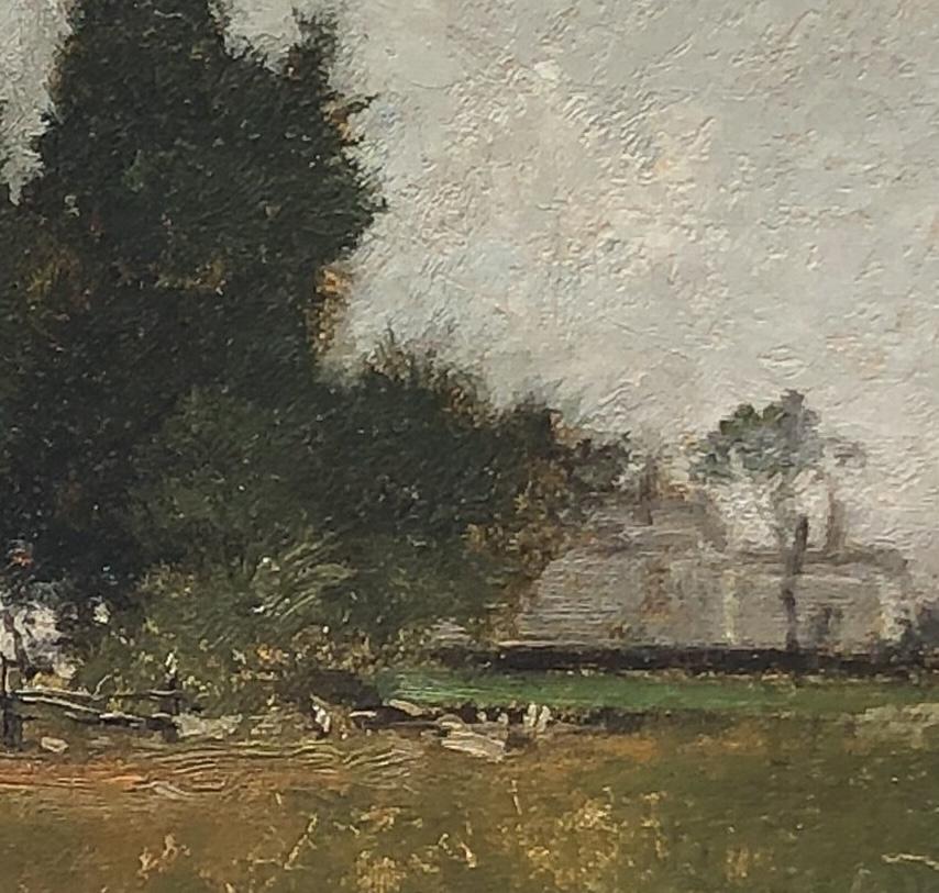 Bauernhaus in Neuengland (Braun), Landscape Painting, von Robert Swain Gifford