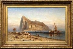 Antique Robert Swain Gifford (American, 1840-1905) "The Rock of Gibraltar" Oil on Canvas