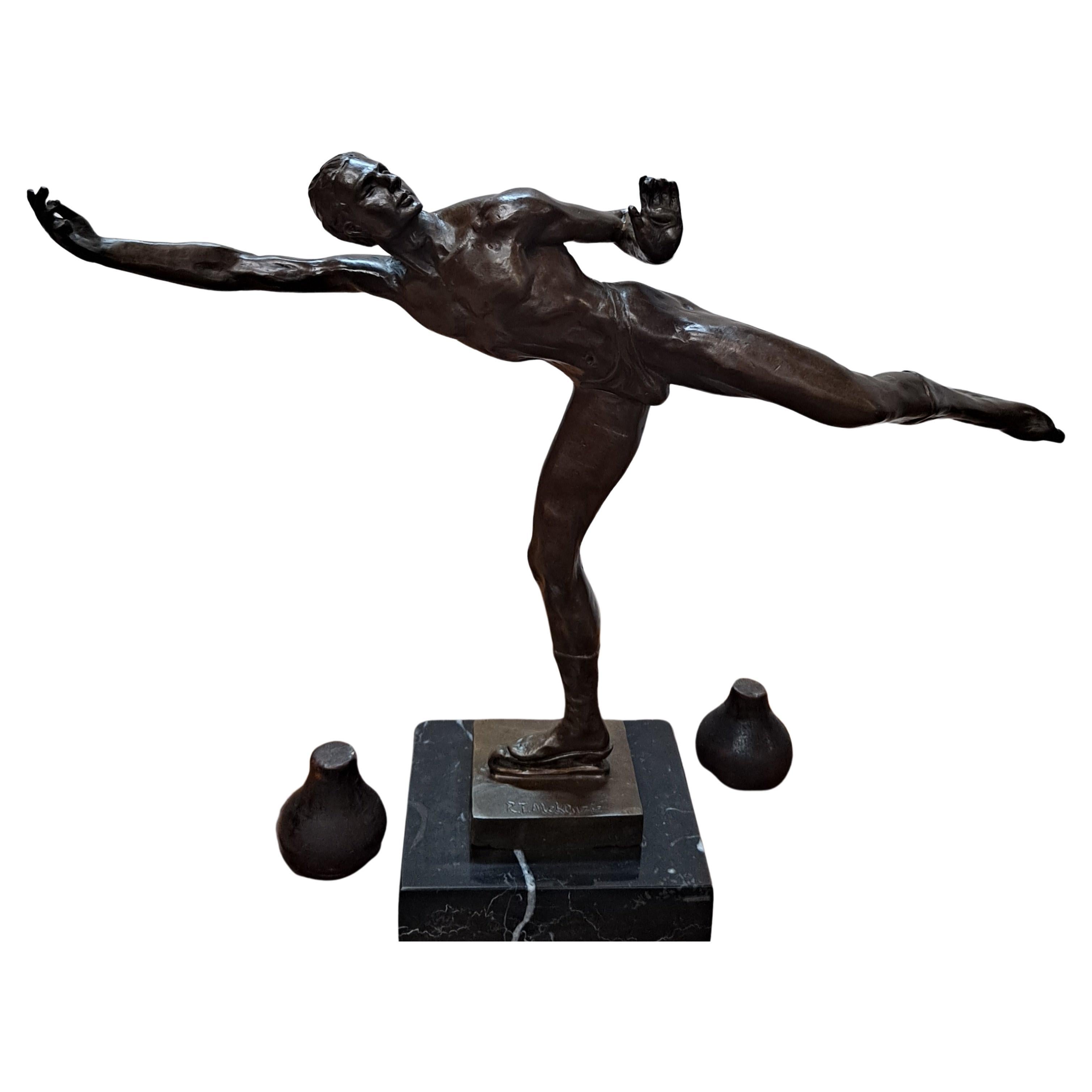 Robert Tait McKenzie Ice Skating Bronze Sculpture   16"W x 2.5"D x 11"H For Sale