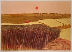 Robert Tavener - Cornfield and Downs - 20th Century British Landscape Linocut