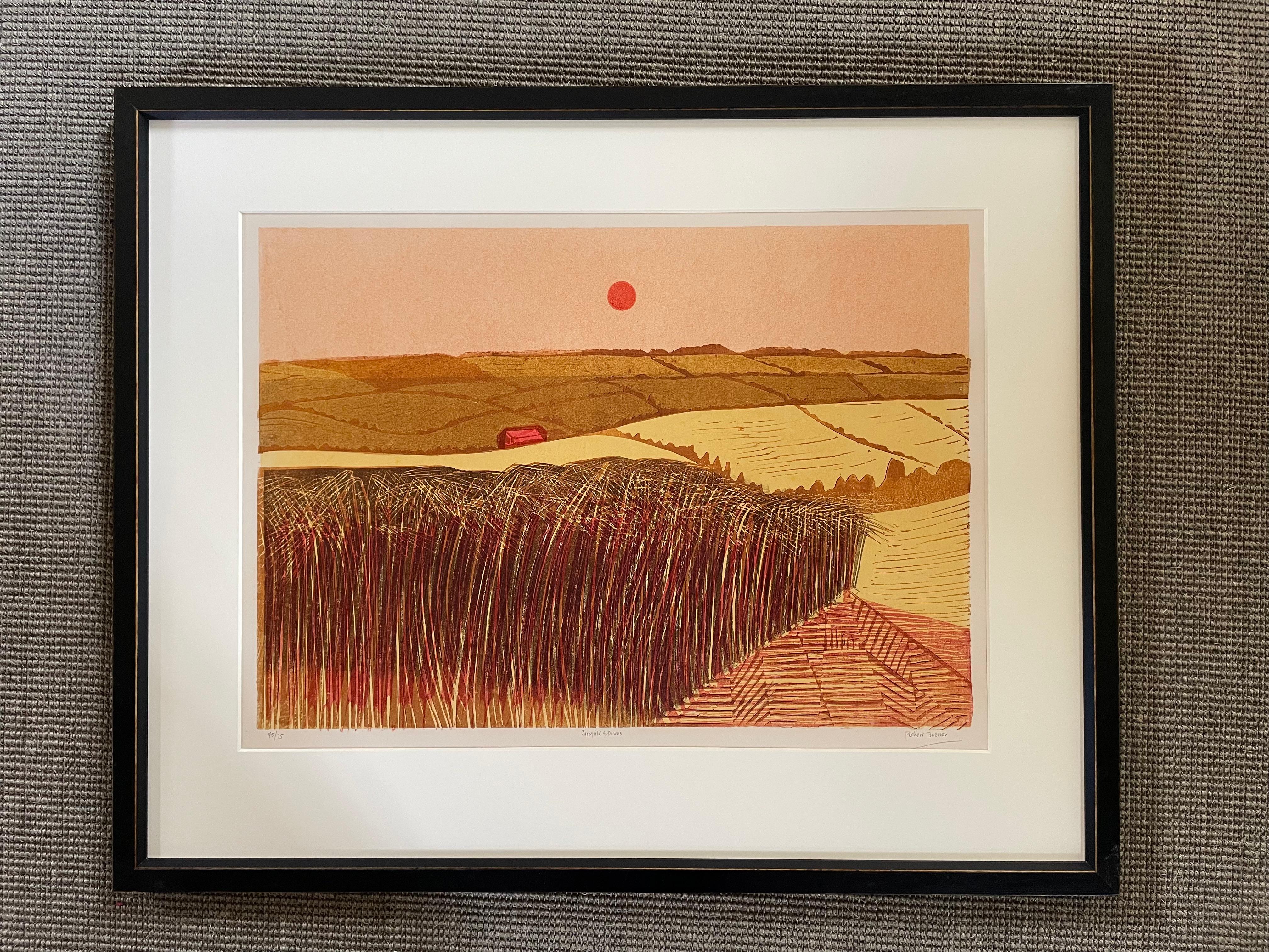 Robert Tavener - Cornfield and Downs - 20th Century British Landscape Linocut For Sale 3