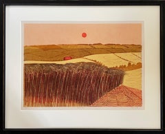 Robert Tavener - Cornfield and Downs - 20th Century British Landscape Linocut