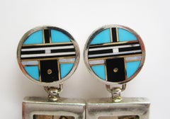 Robert Taylor II Sterling Silver 14 Karat Yellow Gold Navajo Dangle Earrings