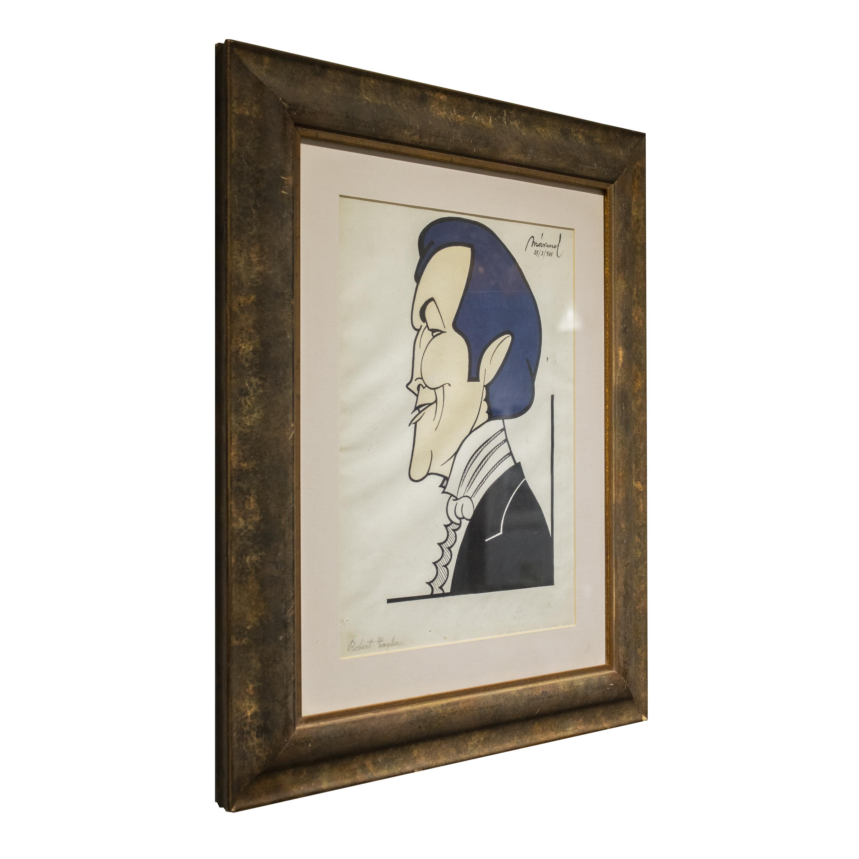 John Barrymore portrait handrawed by Mármol in 1939.
Ink on paper with wooden framed.
 
