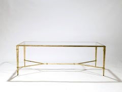Table basse française en fer forgé doré Robert Thibier, années 1960