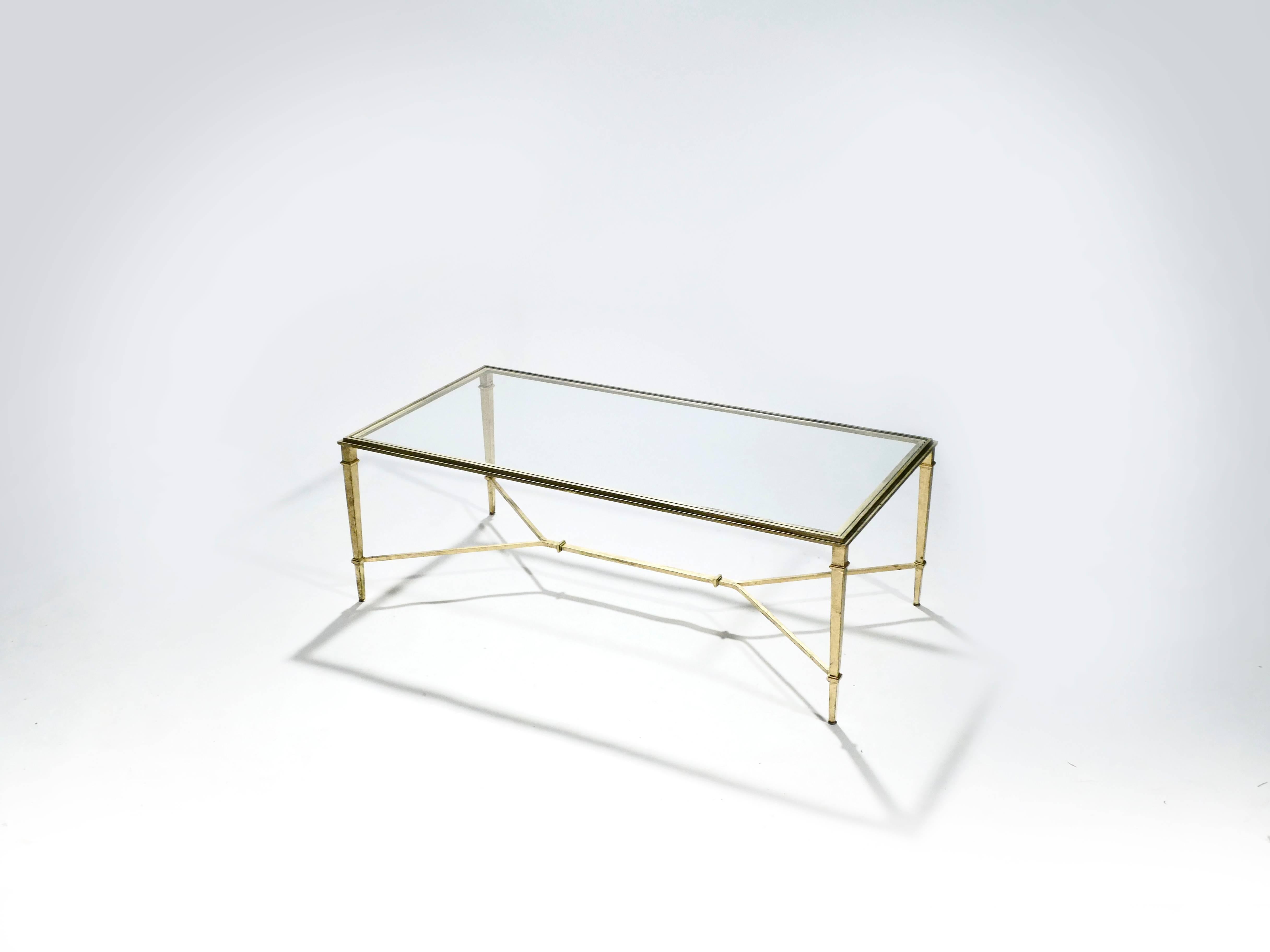 Mid-Century Modern Robert Thibier French Gilt Wrought Iron Coffee Table, 1960s