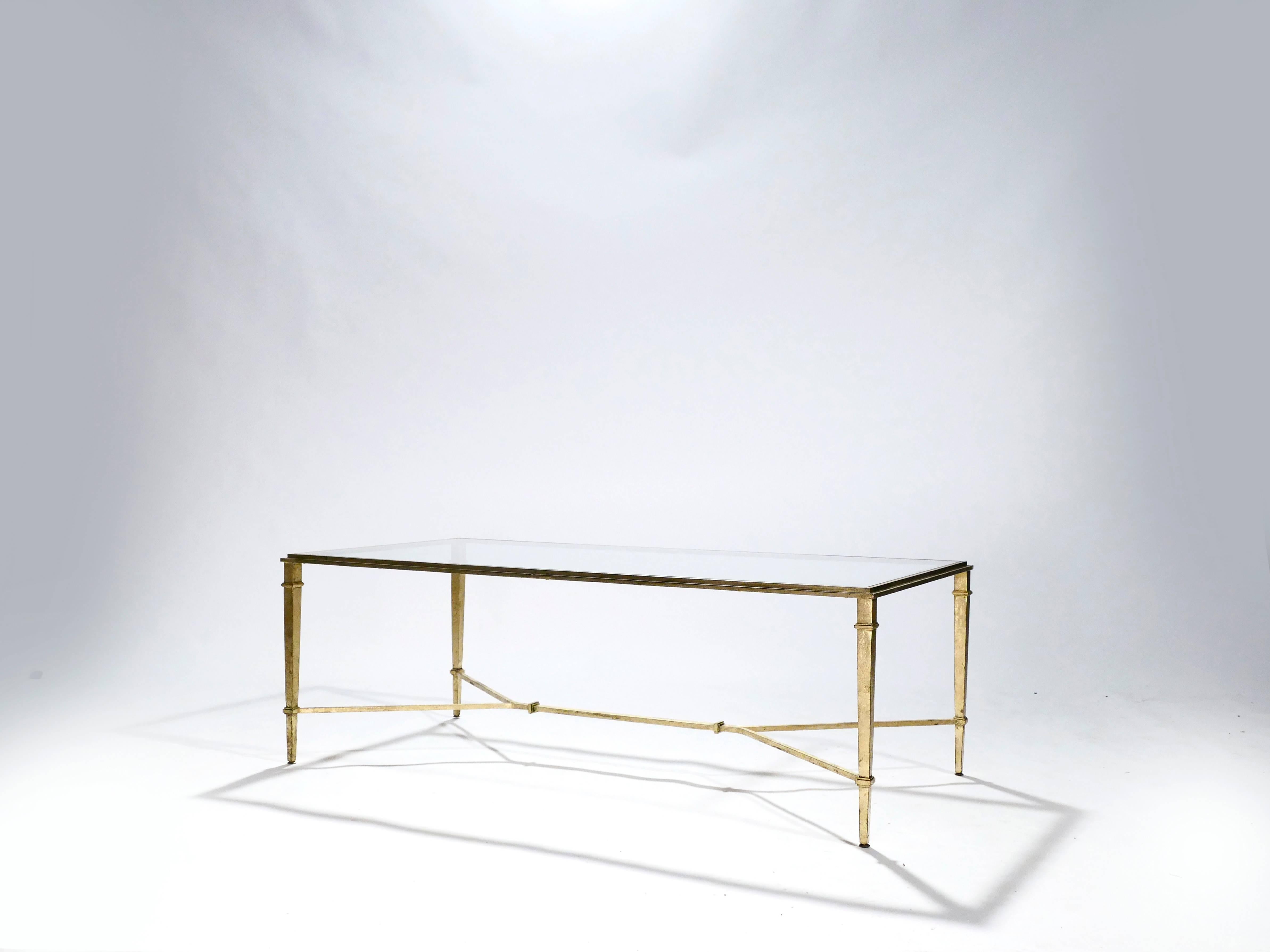 French Robert Thibier Gilt Wrought Iron Coffee Table, 1960s