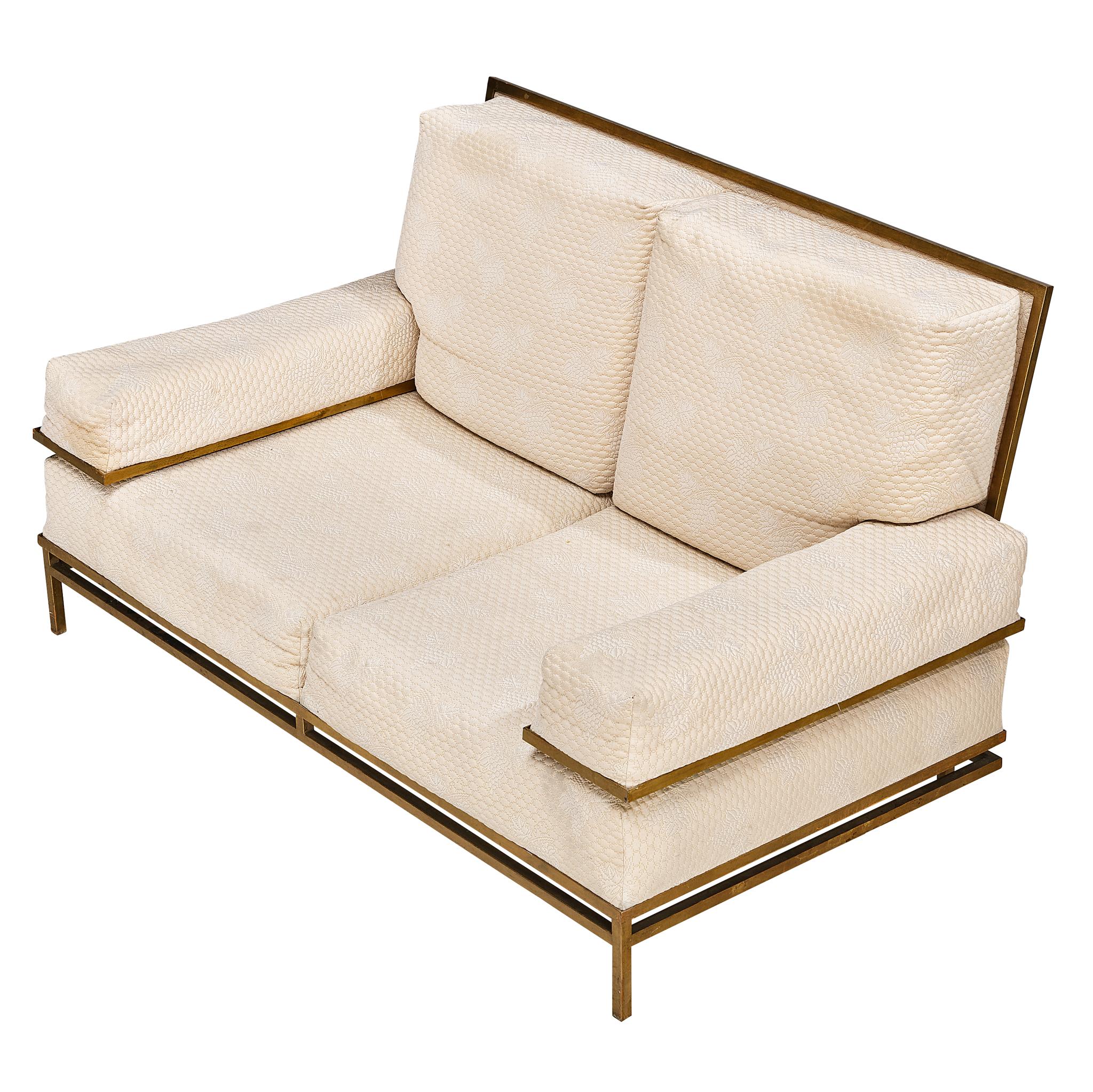 Robert Thibier Two Seat Sofa with Gold Painted Metal Frame For Sale