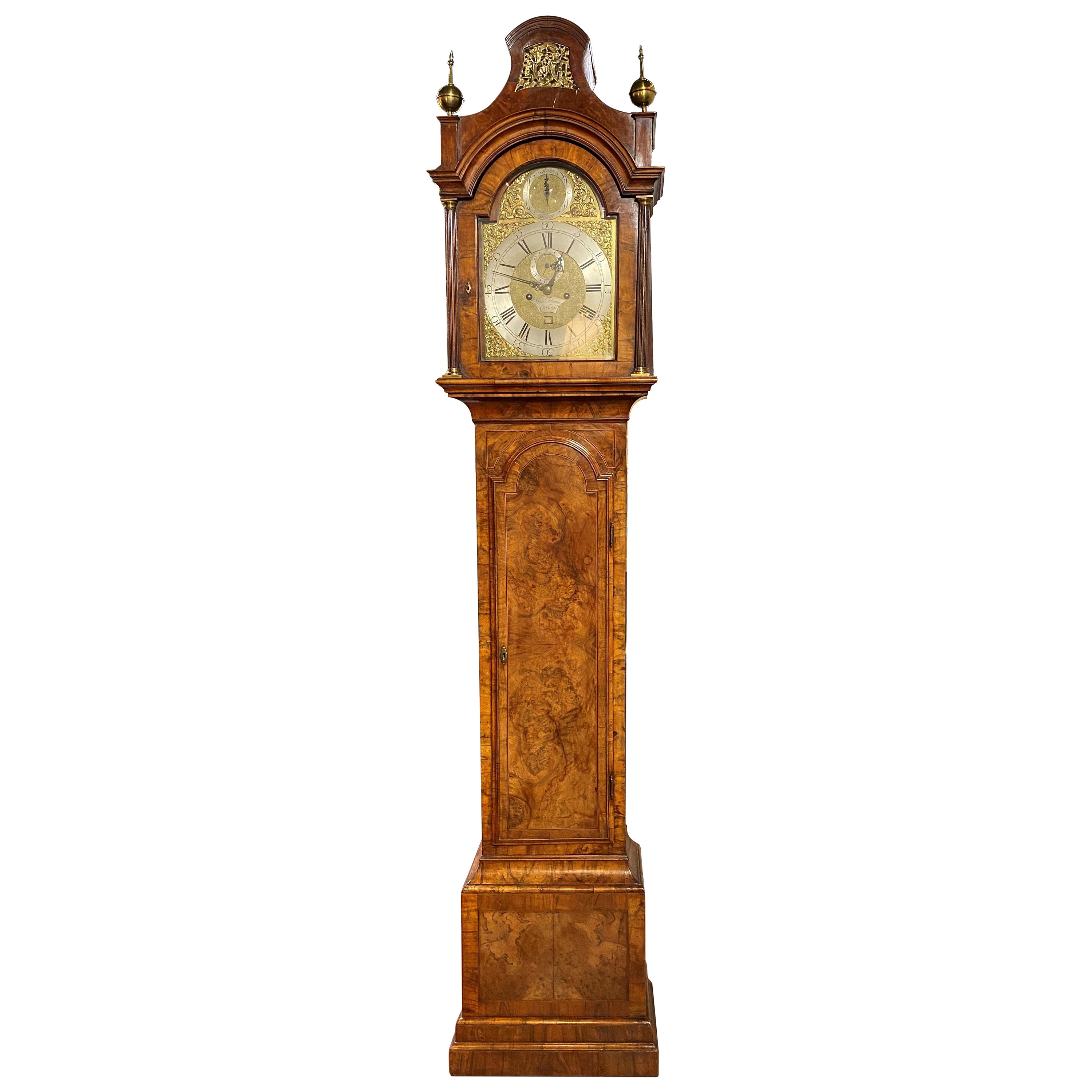Robert Thorne, London, Burled Walnut Tall Case Clock with Pagoda Top
