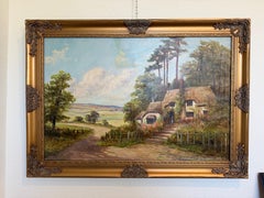 Robert Towers (British, 20C) Large Oil Painting English Cottage Landscape Framed