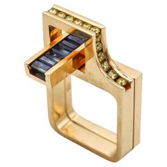 Robert Trisko Geometric Rings In 14Kt Gold With 1.77 Ctw Diamonds And Sapphires