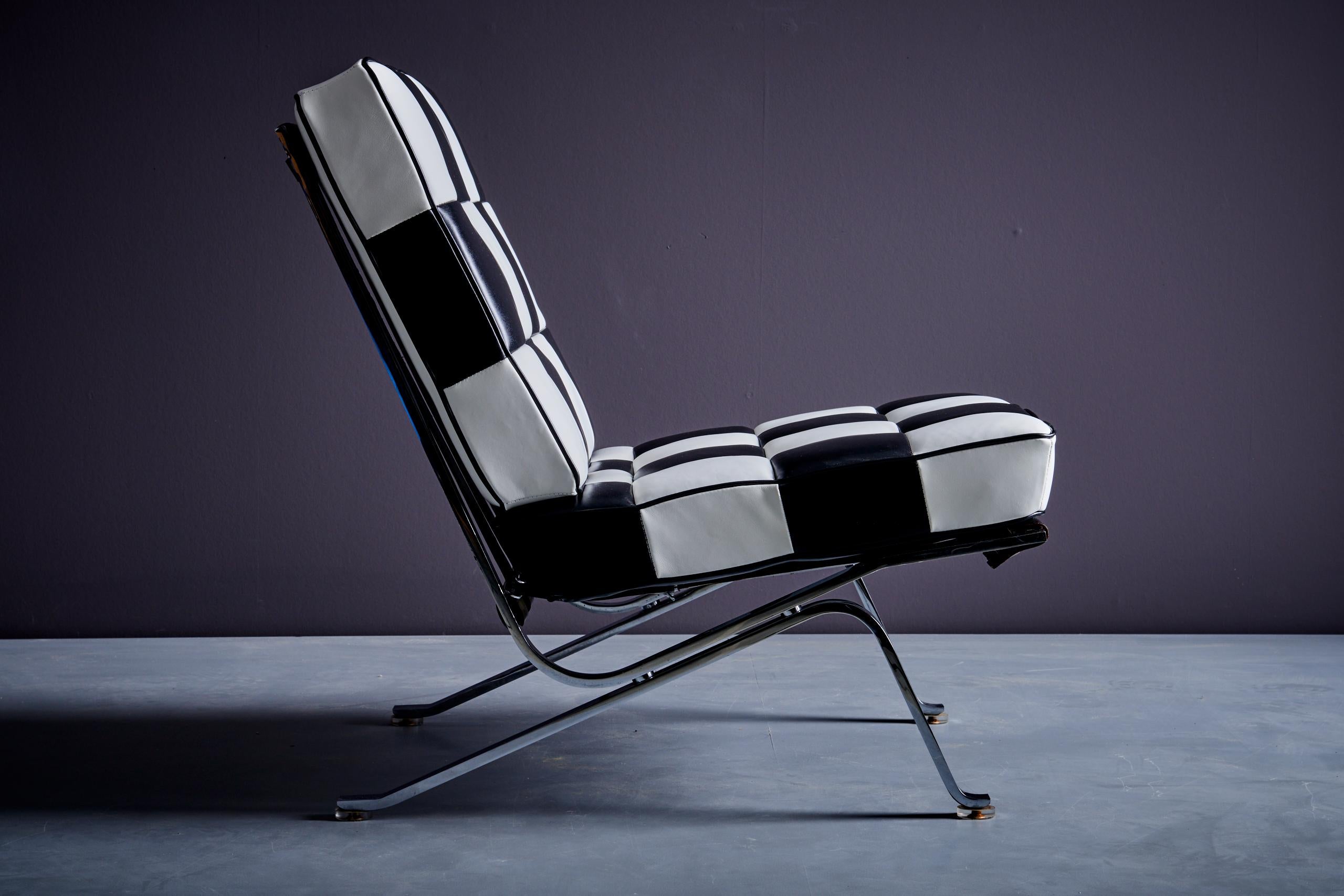 Robert & Trix Haussmann RH-301 De Sede Lounge Chair Pair schwarzes und weißes Leder (Stahl) im Angebot