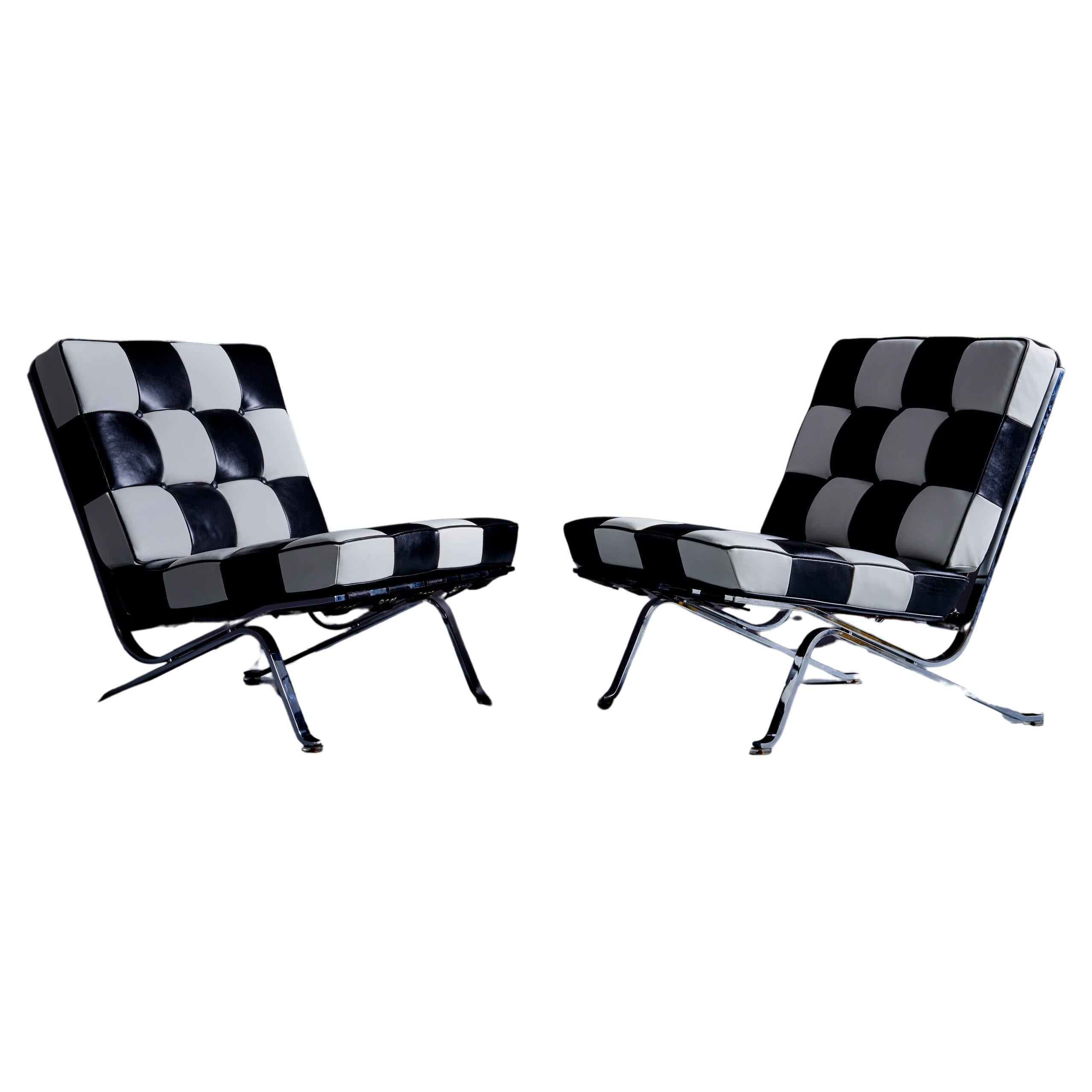 Robert & Trix Haussmann RH-301 De Sede Lounge Chair Pair schwarzes und weißes Leder