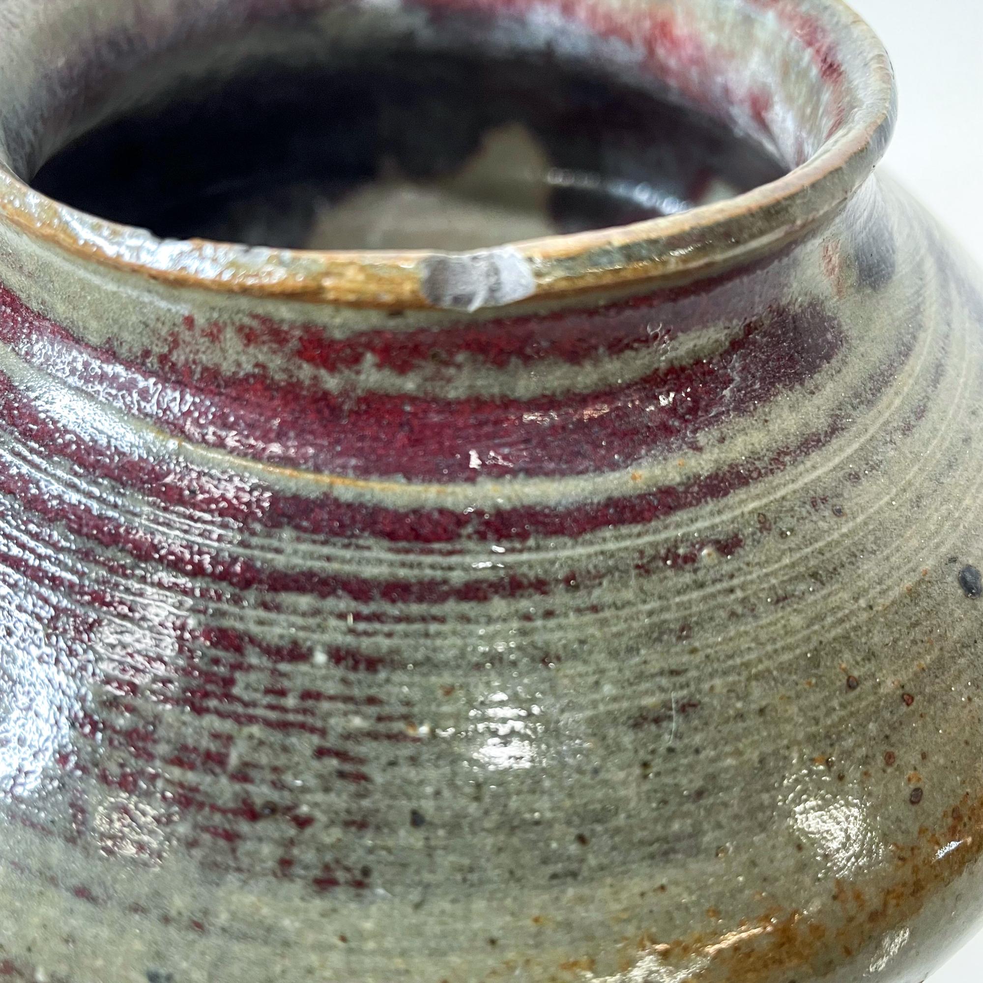 Mid-Century Modern 1960s Glazed Studio Pottery Hand Thrown Rotund Vase signed Turner