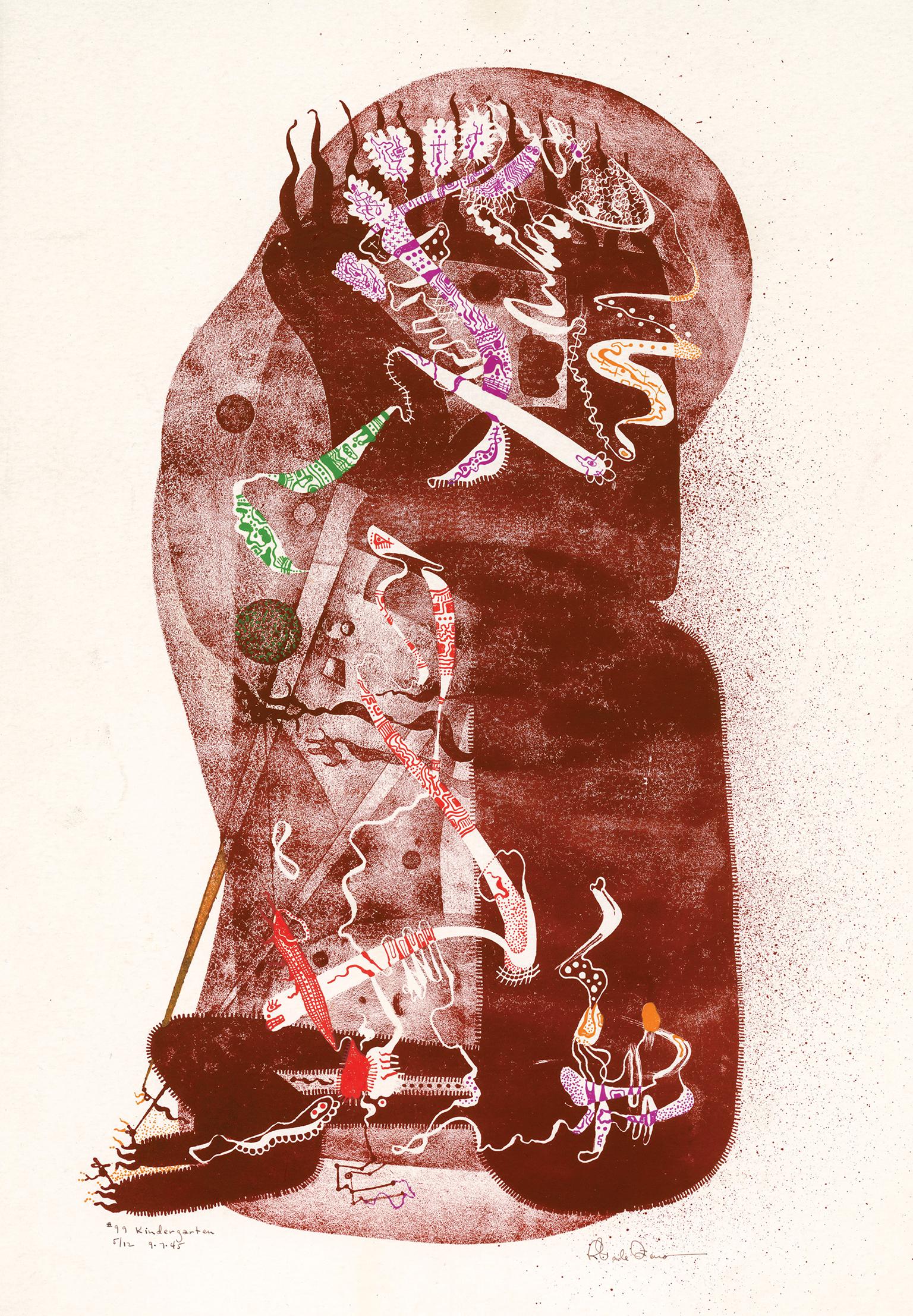 Robert Vale Faro Abstract Print - 'Kindergarten' — Mid-century American Surrealism