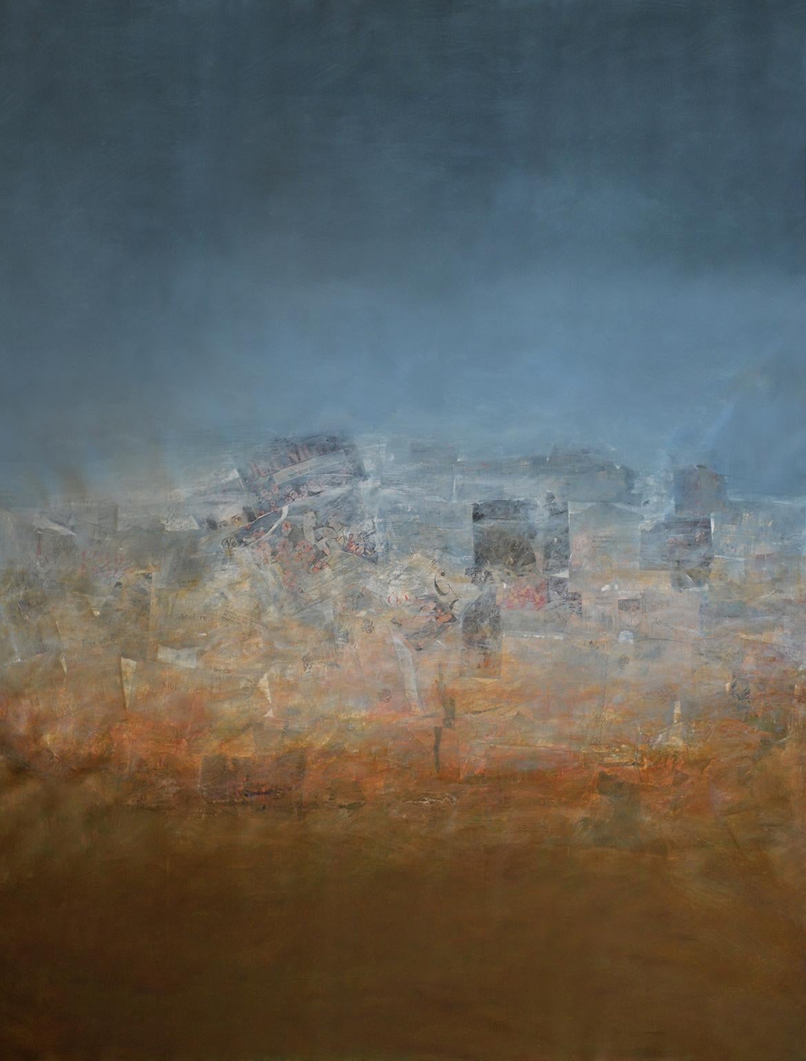 Bazaar, abstract landscape, light blue, skyline - Mixed Media Art by Robert van Bolderick