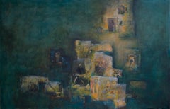 I was thinking of you, contemporary street art mixed media green painting