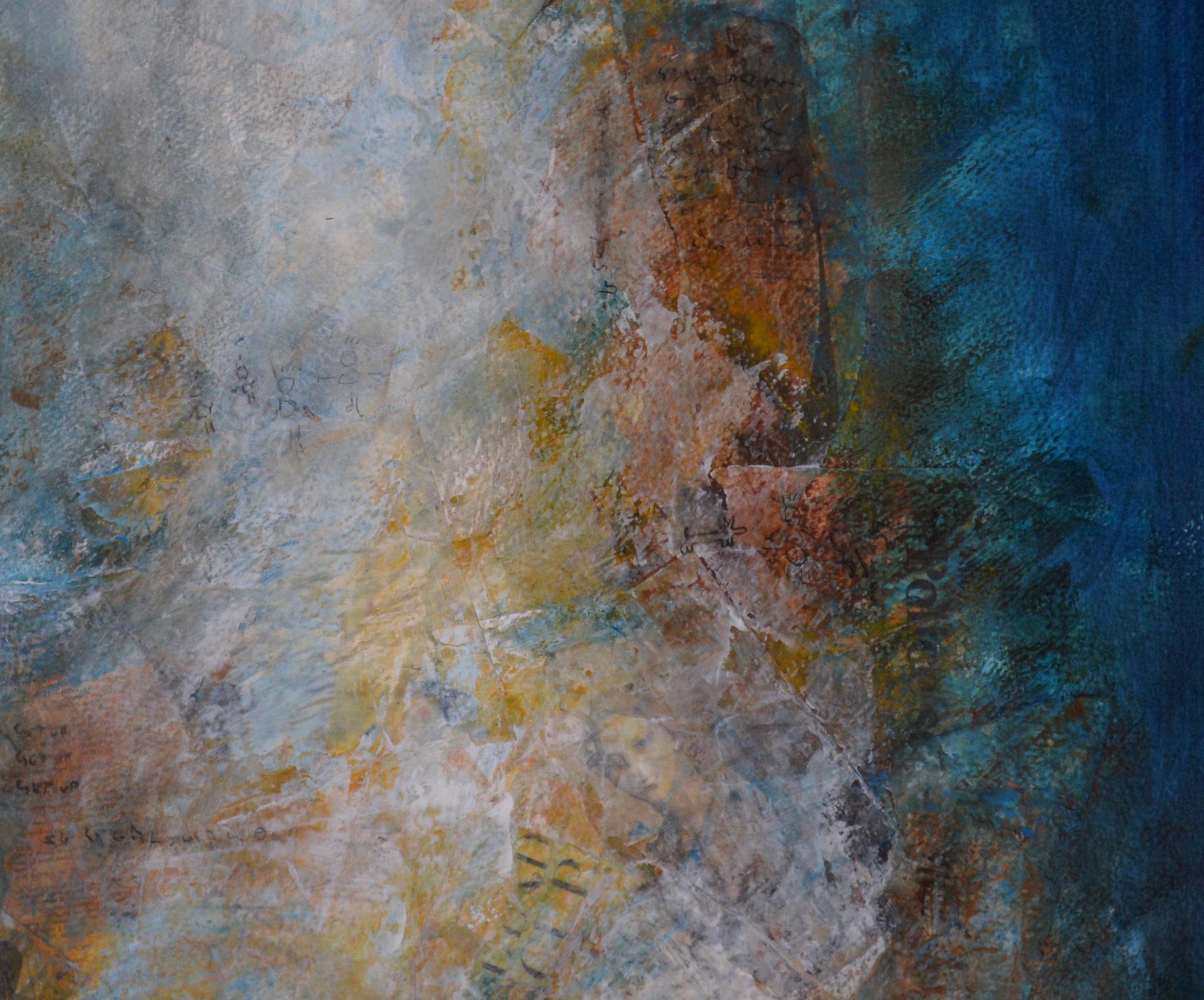 Oscure, acrylic abstract coastline, light blue, rift - Abstract Mixed Media Art by Robert van Bolderick