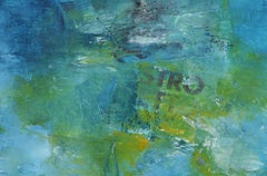 STRO, light blue, green yellow abstract painting.