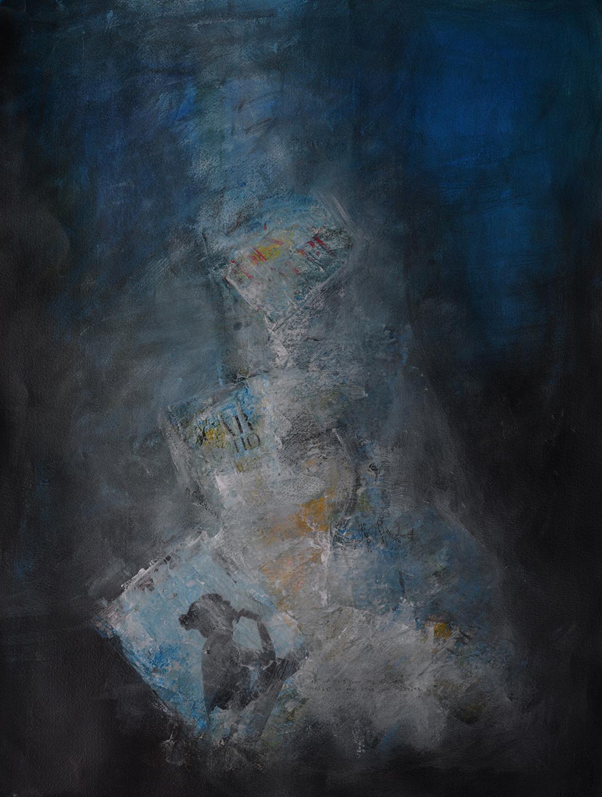 Robert van Bolderick Abstract Painting - Vida, abstract coastline, light blue, rift, acrylic on paper