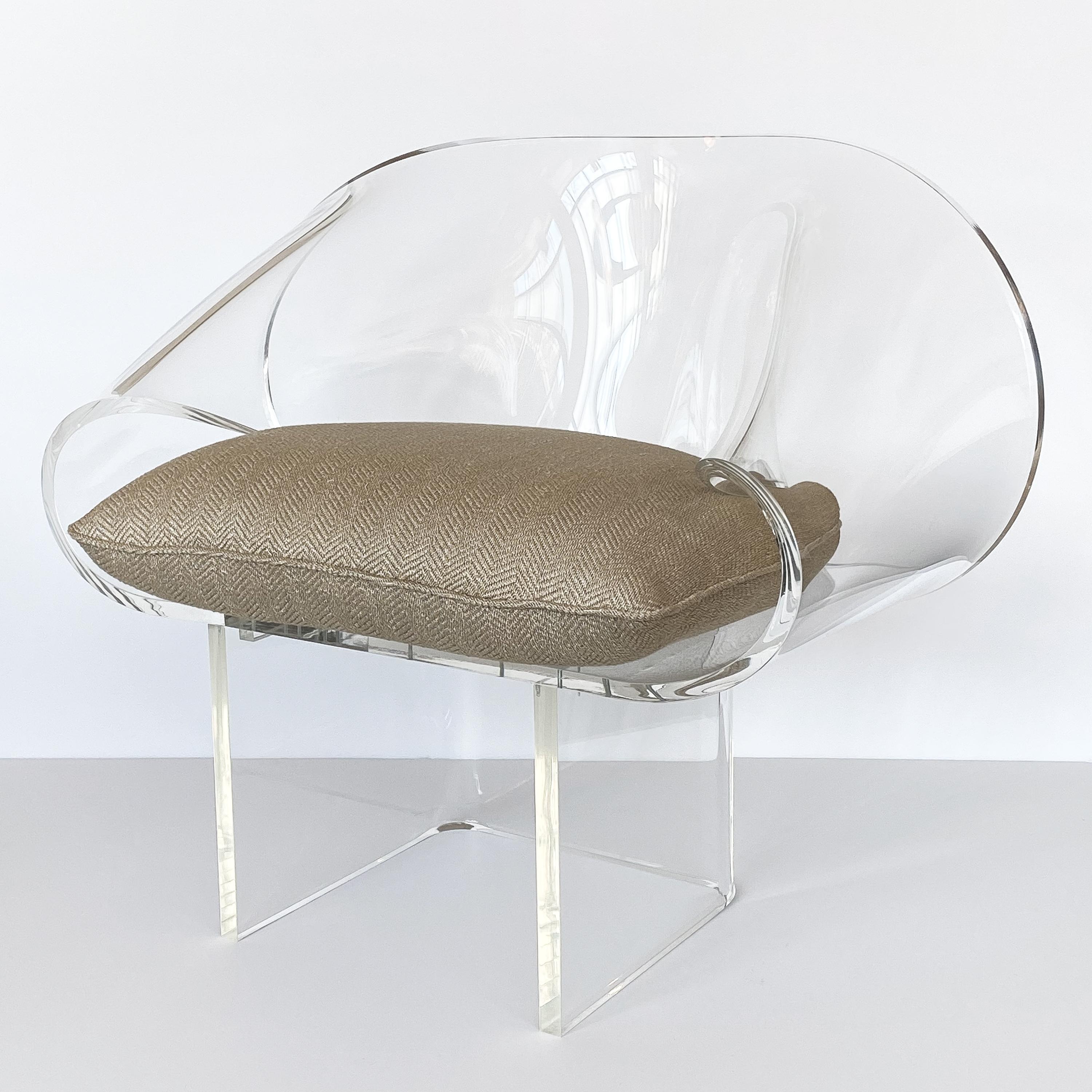 Fabric Robert Van Horn Lucite Ribbon Lounge Chair, Signed