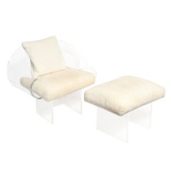 Superbe chaise et pouf Ribbon de Robert Van Horn en Lucite moulée des années 1970