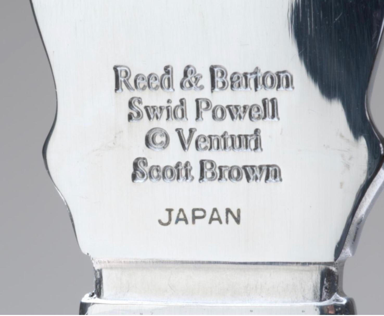 Robert Venturi & Denise Scott Brown for Swid Powell, Reed & Barton Postmodern flatware set. Stainless steel. Made in Japan. This iconic postmodern multi-motif flatware pattern is based on the classical orders was designed by Robert Venturi and