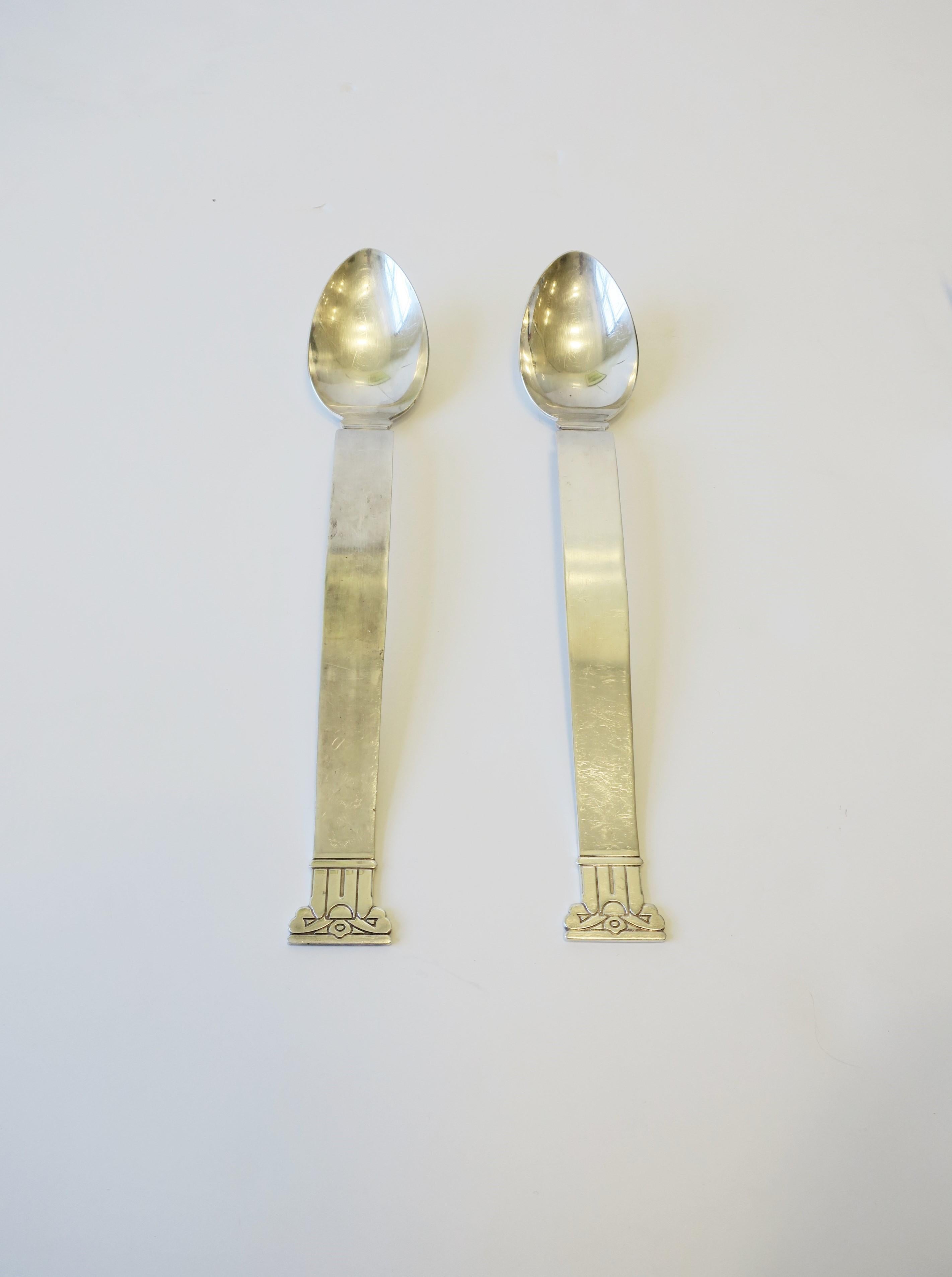 Silver Plate Robert Venturi Swid Powell Postmodern Serving Spoons Neoclassical Column, Set For Sale