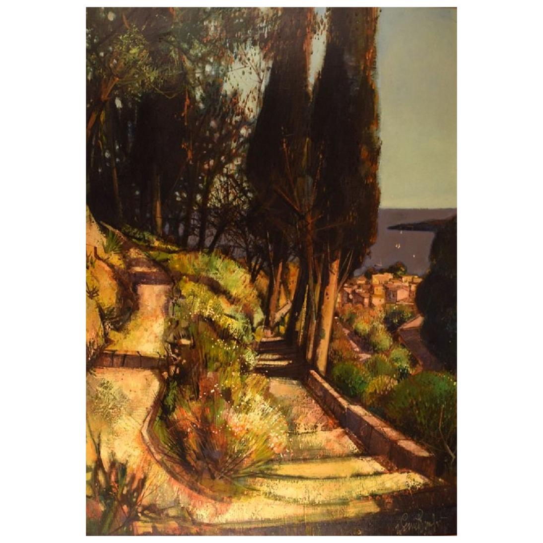 Robert Vernet-Bonfort, French Artist, Oil on Canvas, Cypresses, 1980s
