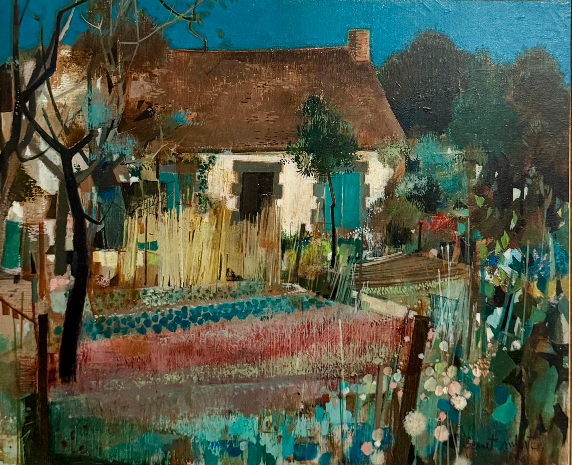 French Neo Expressionist Surreal Oil Painting Robert Vernet Bonfort  Deaf Artist - Brown Landscape Painting by Robert Vernet-Bonfort