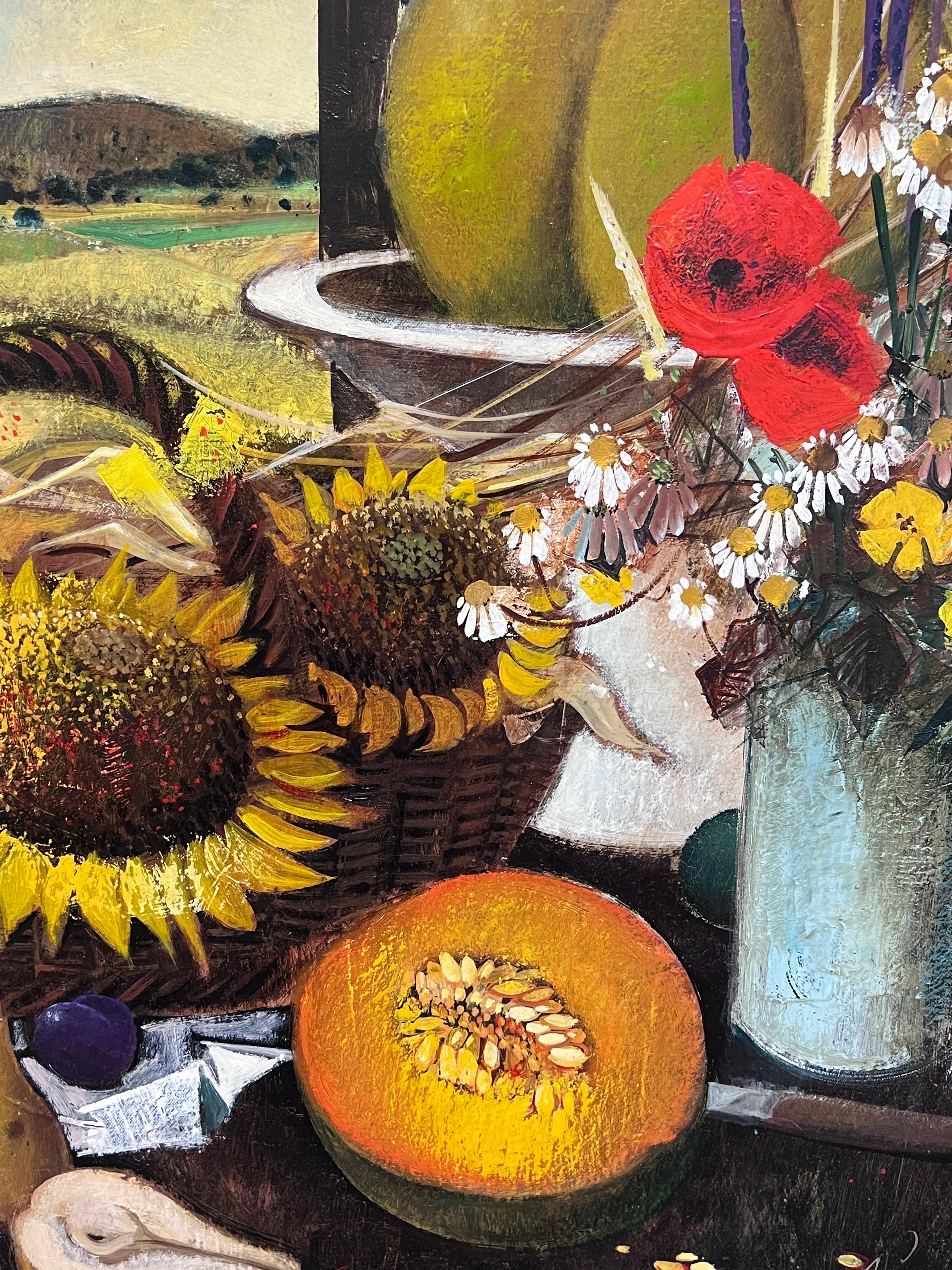 Large French Modernist Signed Oil Painting Harvest Fruits & Flowers in Provence For Sale 2